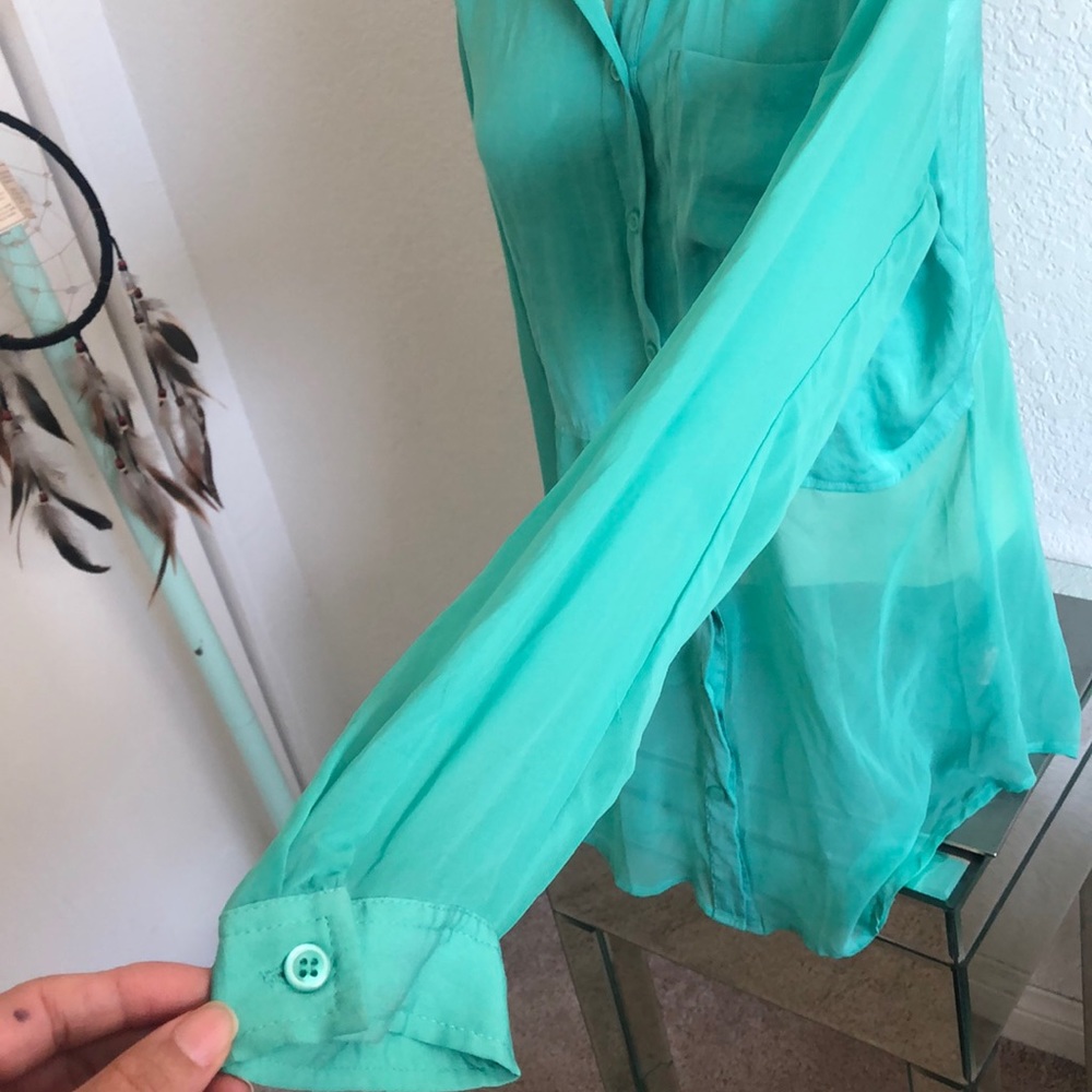 Free people green sheer blouse - Picture 3 of 4